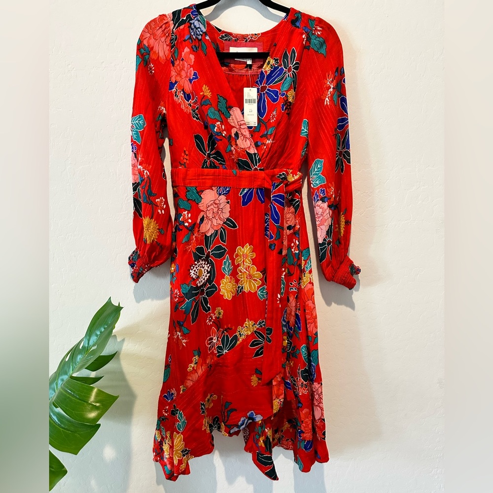 Anthropologie NWT Red Boswell Textured Wrap Tunic Dress